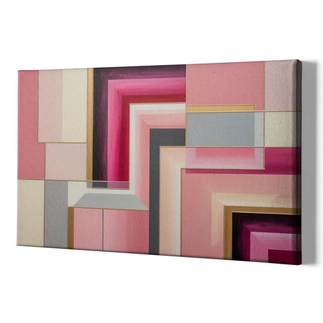 Geometric Elegance in Pink Abstract - Canvas Print Art Sides