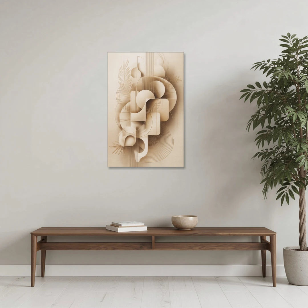 Geometric Harmony Beige Abstract - Canvas Wall Art - Coffee Table - 24x36