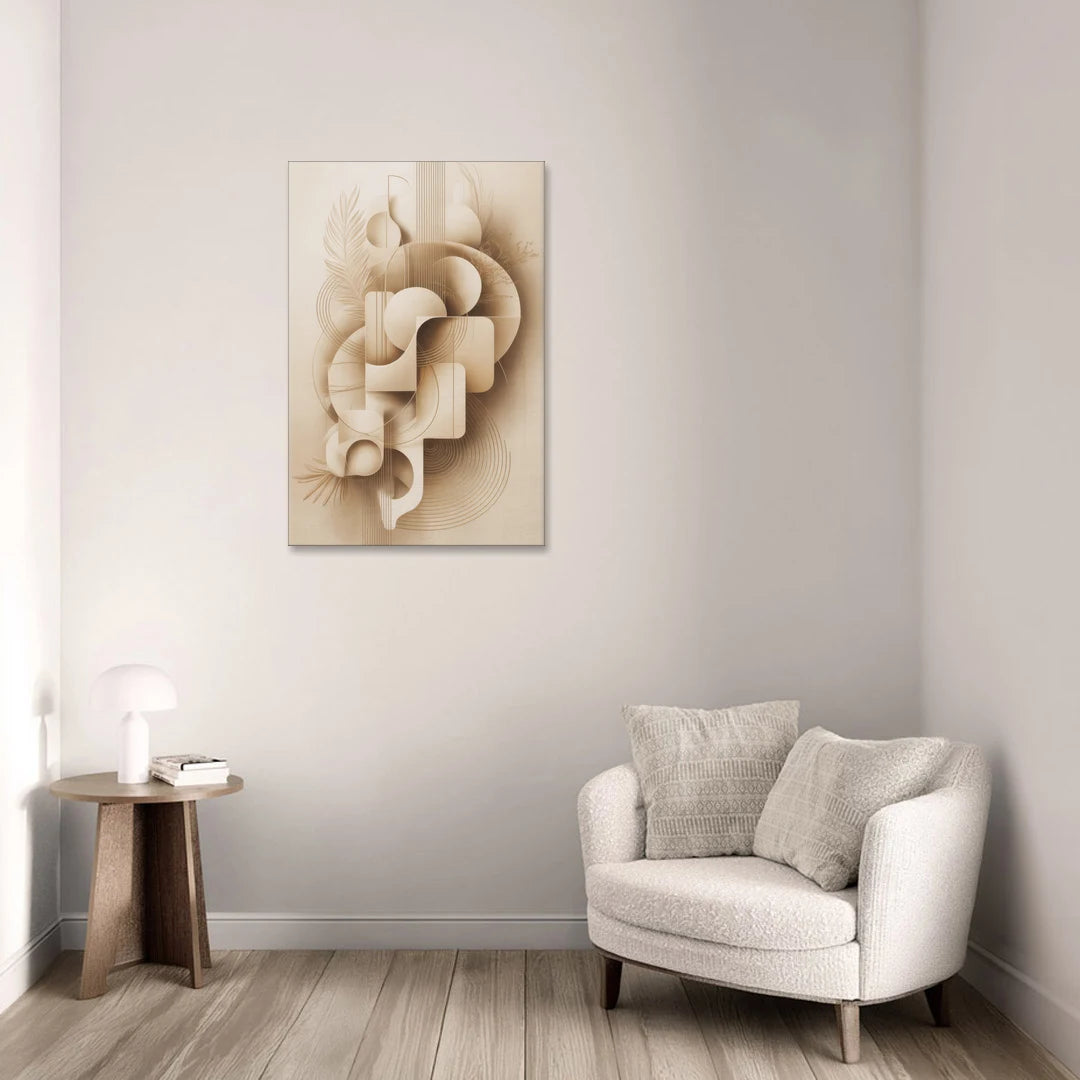 Geometric Harmony Beige Abstract - Canvas Wall Art - Sofa - 24x36
