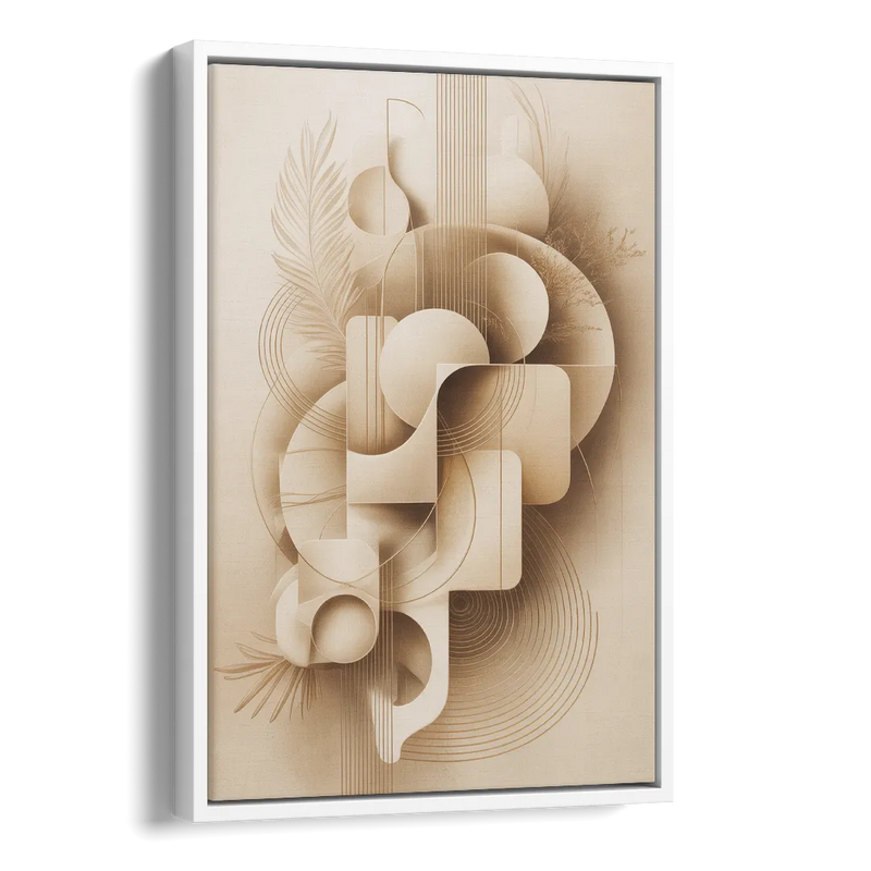 Geometric Harmony Beige Abstract Side - White Canvas Wall Art
