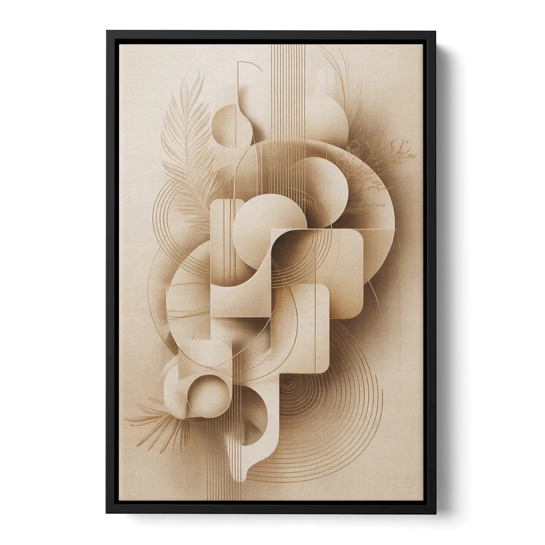 Geometric Harmony Beige Abstract - Black Frame Canvas