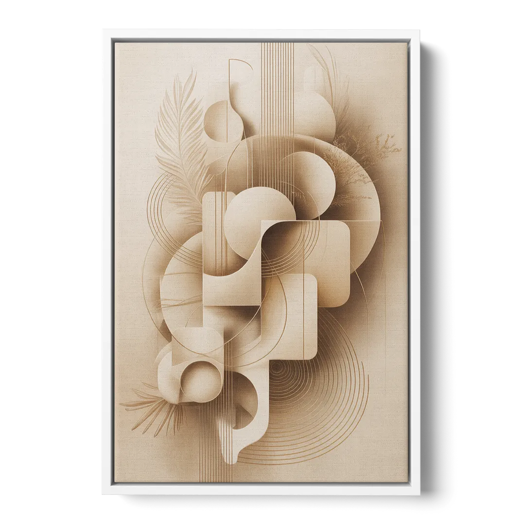 Geometric Harmony Beige Abstract - White Frame Canvas