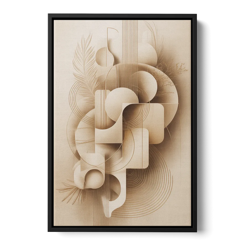 Geometric Harmony Beige Abstract Front - Black Canvas Wall Art