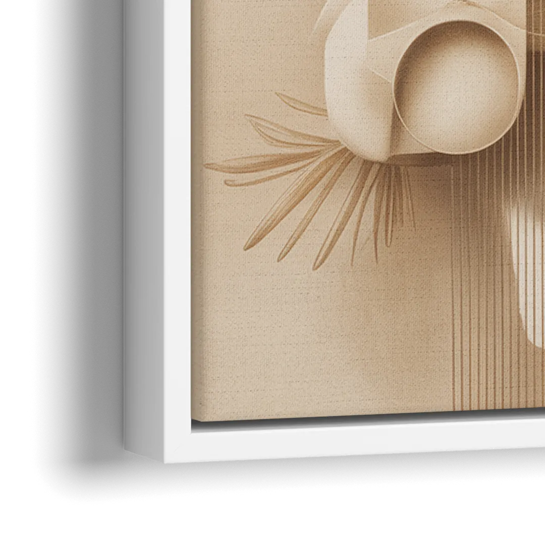 Geometric Harmony Beige Abstract - Close-Up White Frame Canvas