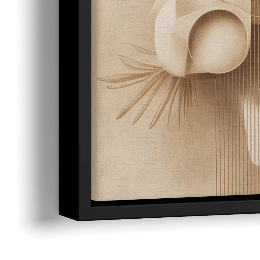 Geometric Harmony Beige Abstract - Close-Up Black Frame Canvas