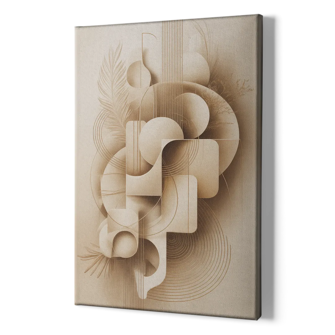 Geometric Harmony Beige Abstract - Canvas Print Art Sides