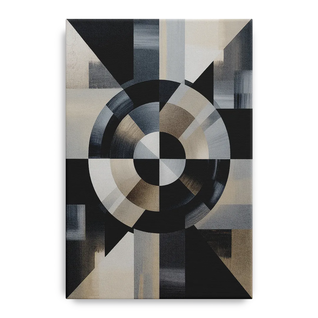 Geometric Harmony Black and Grey Abstract - Canvas Wall Art