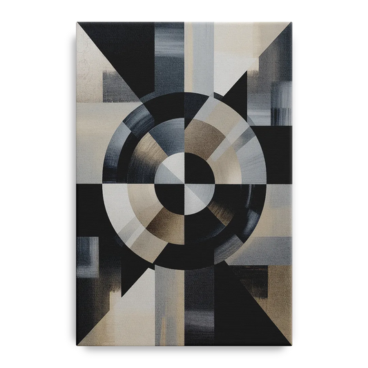 Geometric Harmony Black and Grey Abstract - Canvas Wall Art