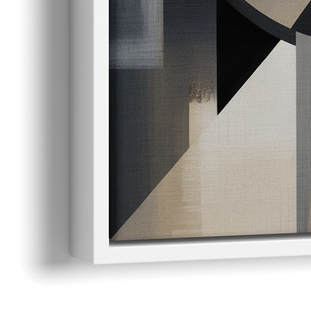 Geometric Harmony Black and Grey Abstract - Close-Up White Frame Canvas
