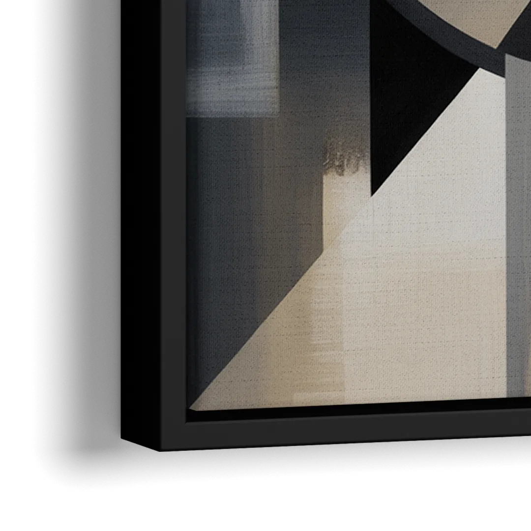 Geometric Harmony Black and Grey Abstract - Close-Up Black Frame Canvas
