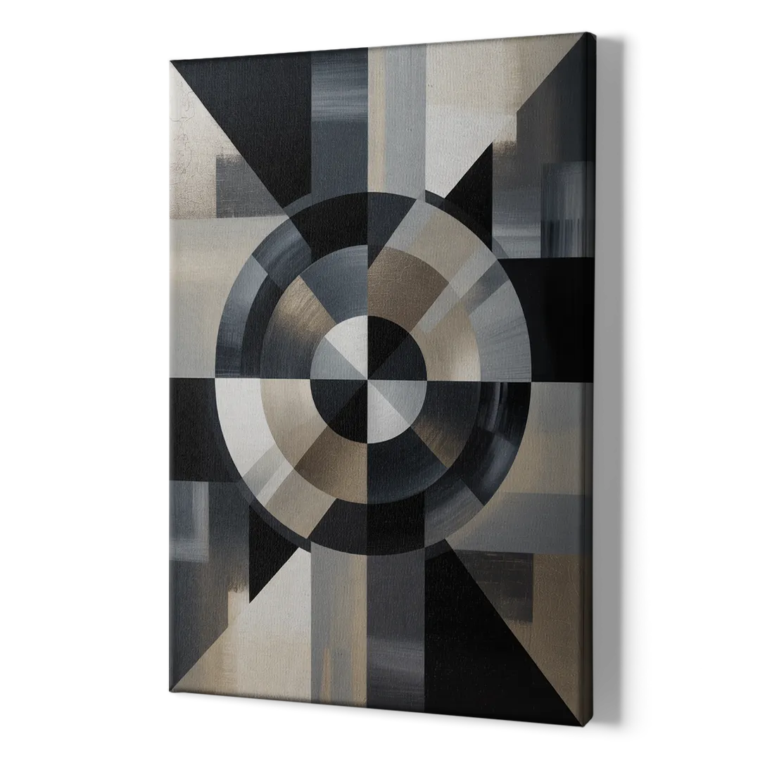 Geometric Harmony Black and Grey Abstract - Canvas Print Art Sides
