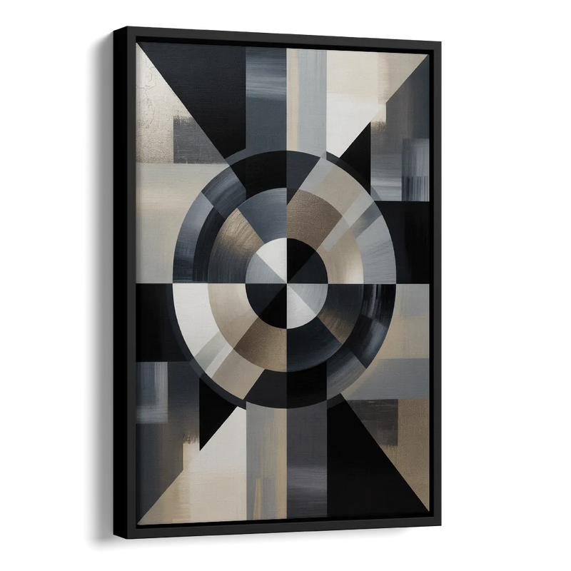Geometric Harmony Black and Grey Abstract Side - Black Canvas Wall Art