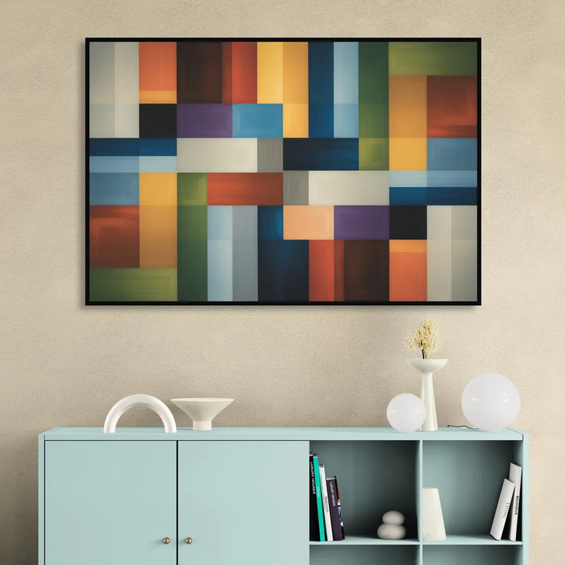 Geometric Harmony Colorful Abstract Living Room - Black Canvas Wall Art