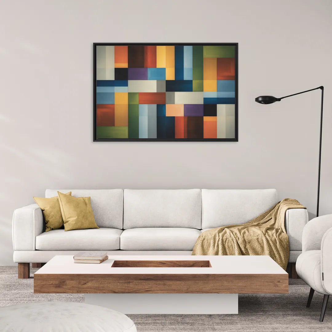 Geometric Harmony Colorful Abstract - Living Room Black Frame Canvas