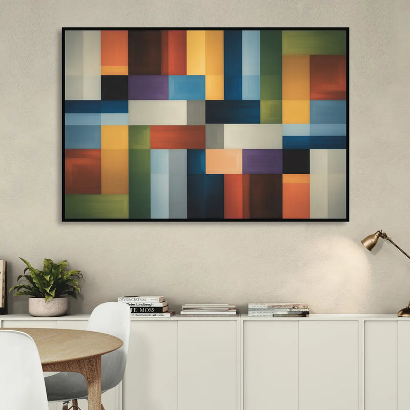 Geometric Harmony Colorful Abstract Sitting Room - Black Canvas Wall Art