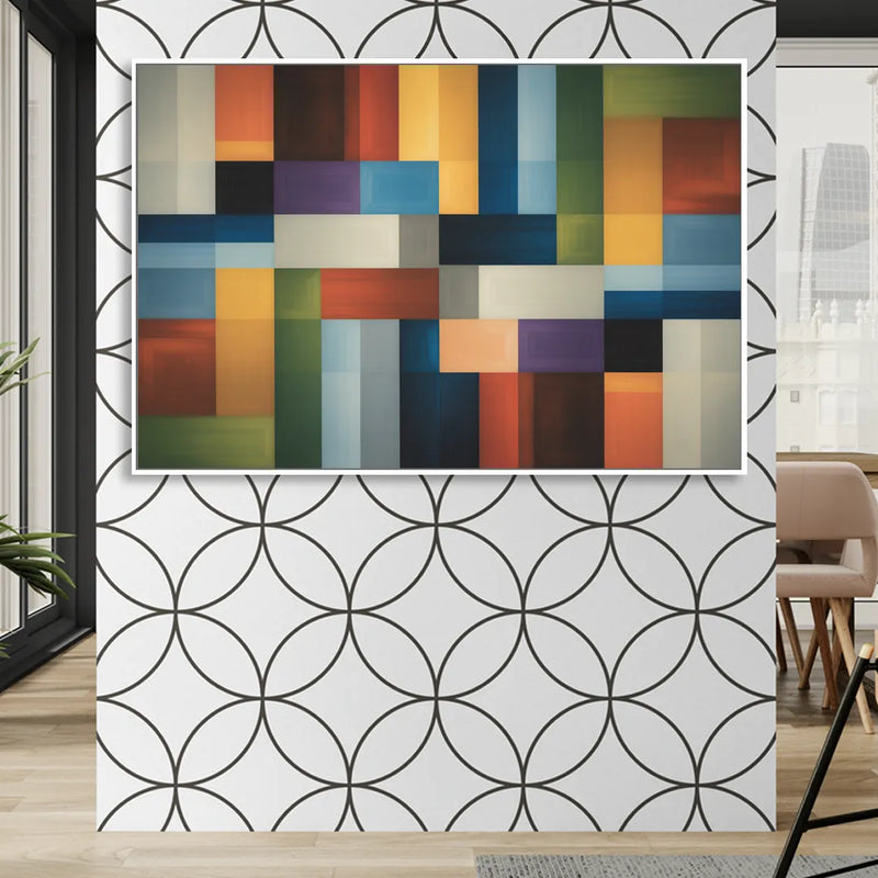 Geometric Harmony Colorful Abstract Living Room - White Canvas Wall Art