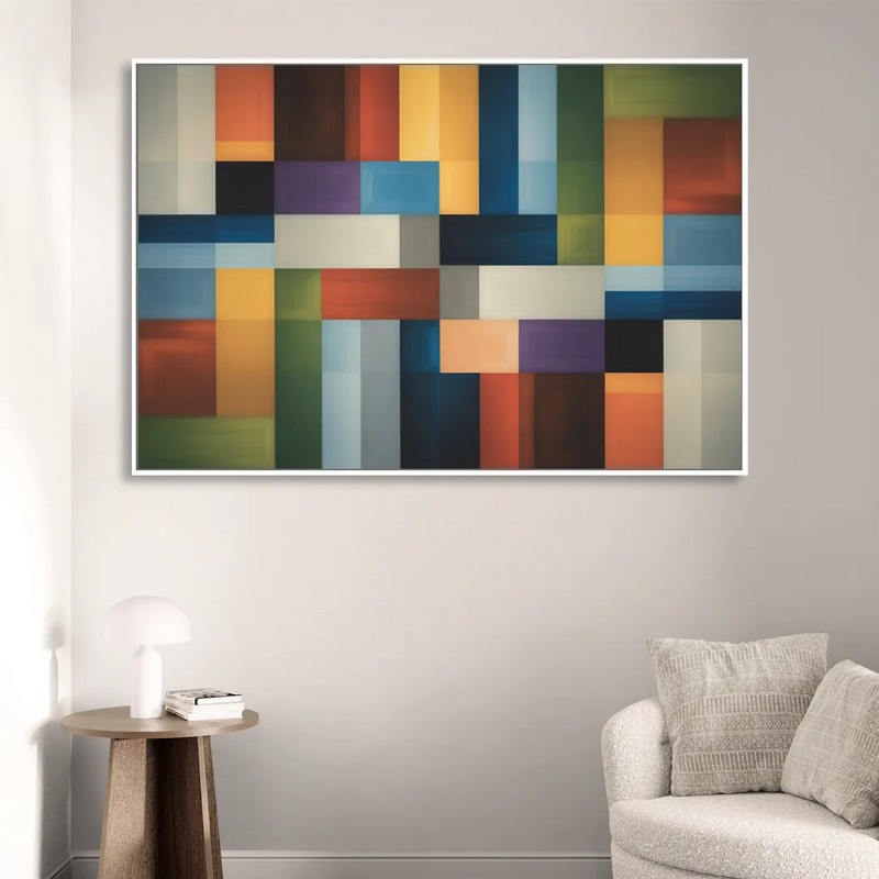 Geometric Harmony Colorful Abstract Sitting Room - White Canvas Wall Art