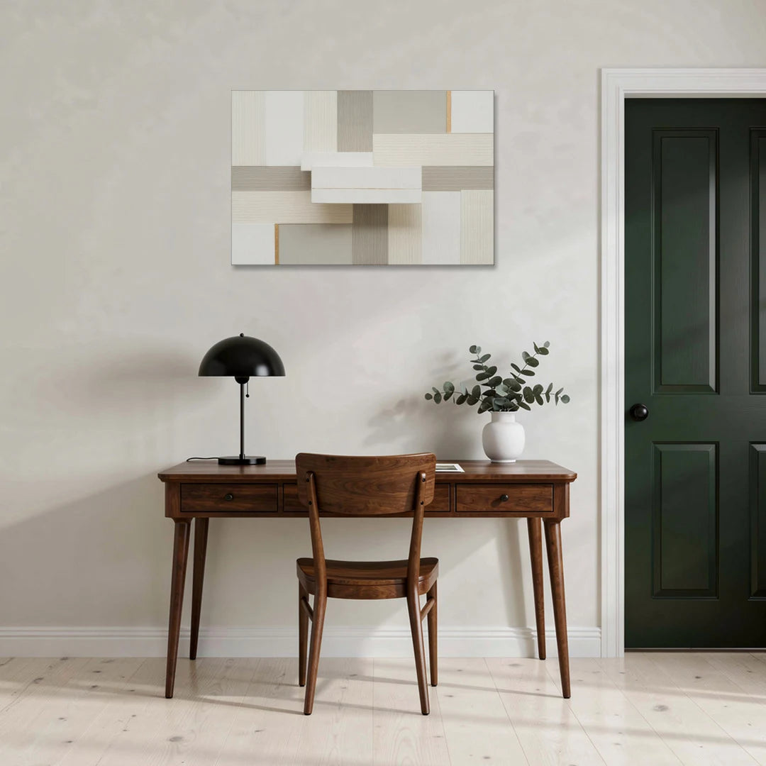 Geometric Harmony in White Abstract - Canvas Wall Art - Office - 36x24
