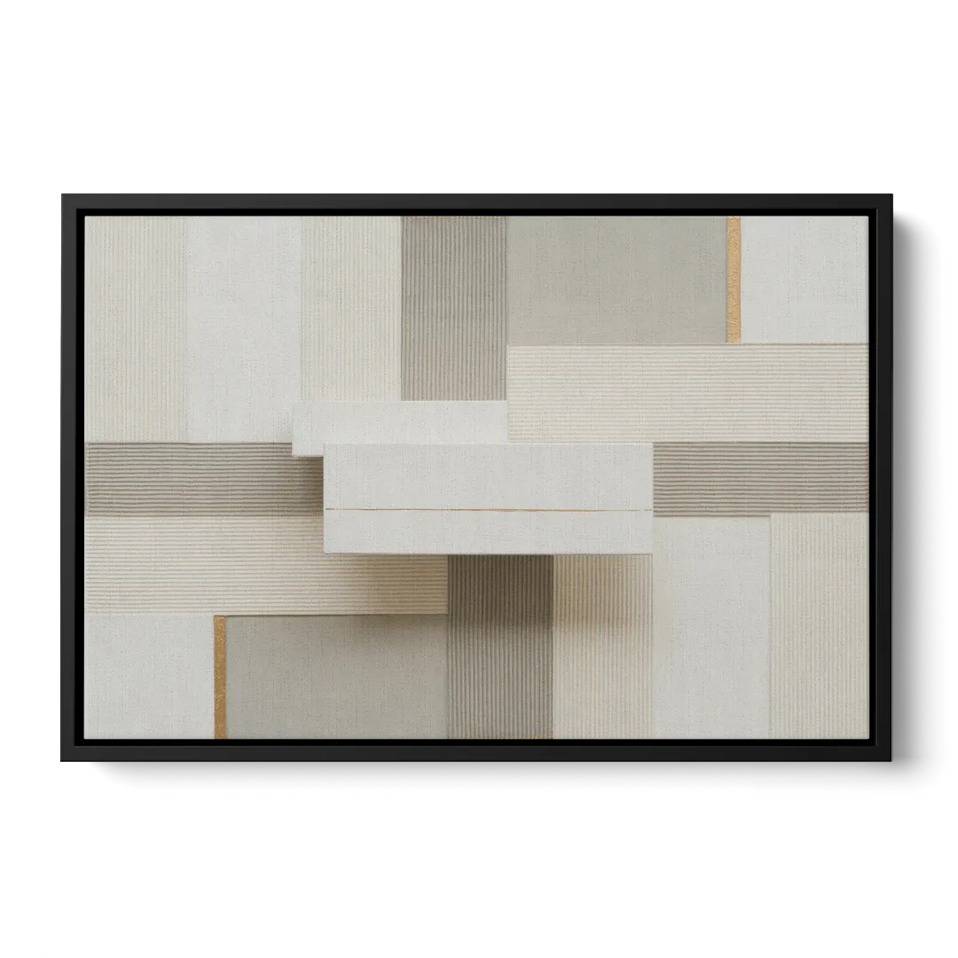 Geometric Harmony in White Abstract - Black Frame Canvas