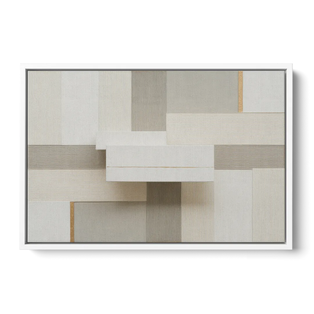 Geometric Harmony in White Abstract - White Frame Canvas