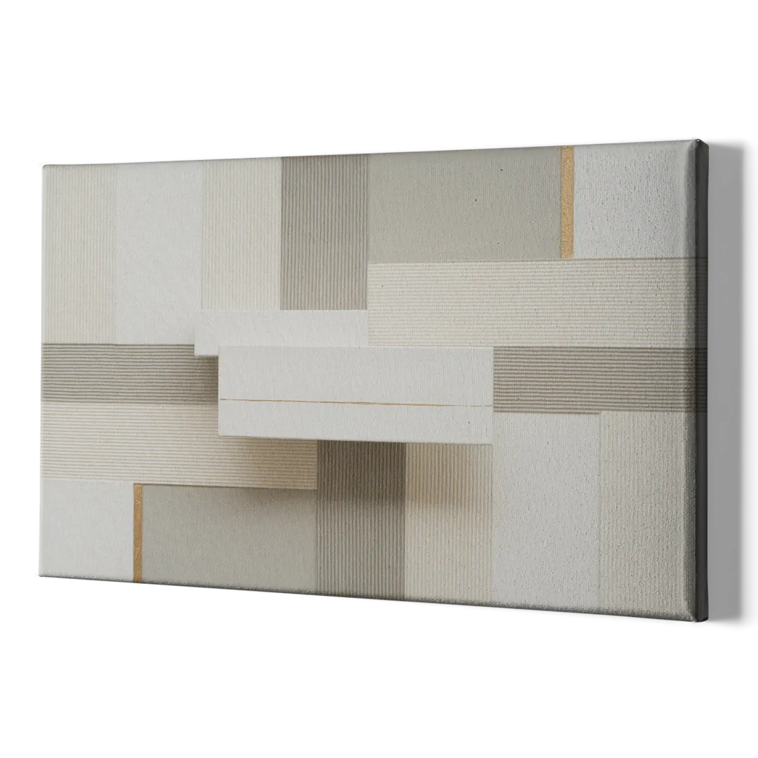 Geometric Harmony in White Abstract - Canvas Print Art Sides