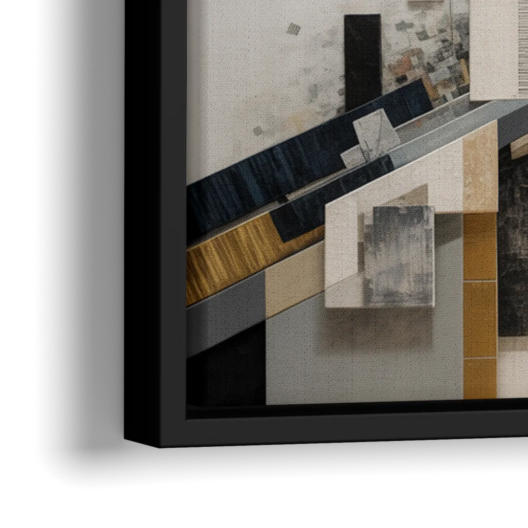 Geometric Urban Elegance White Abstract - Close-Up Black Frame Canvas