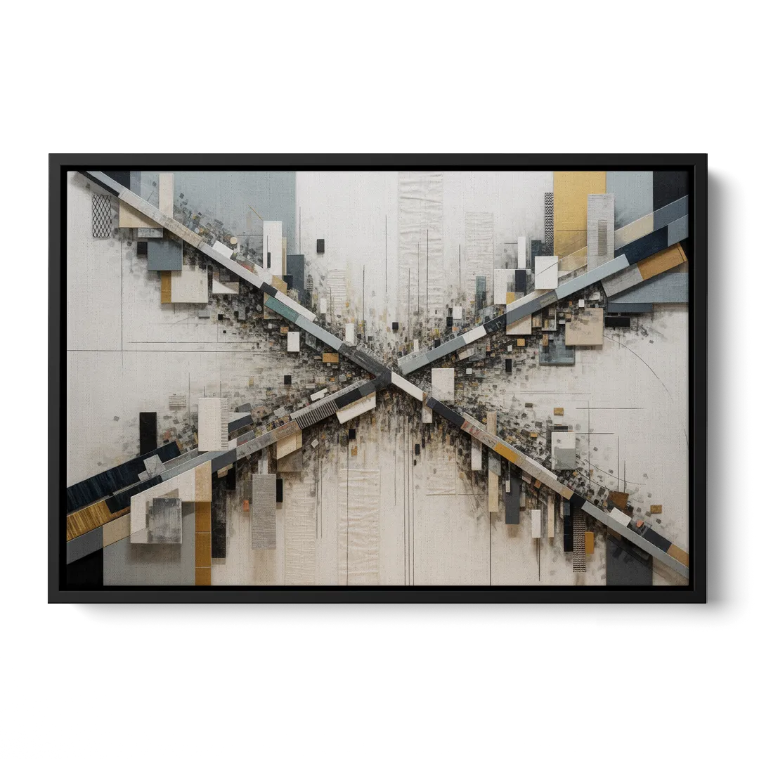 Geometric Urban Elegance White Abstract - Black Frame Canvas