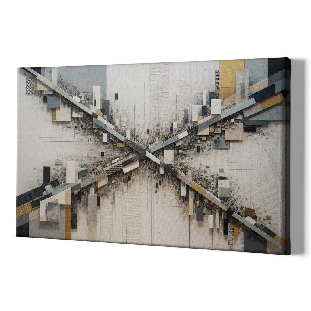 Geometric Urban Elegance White Abstract - Canvas Print Art Sides