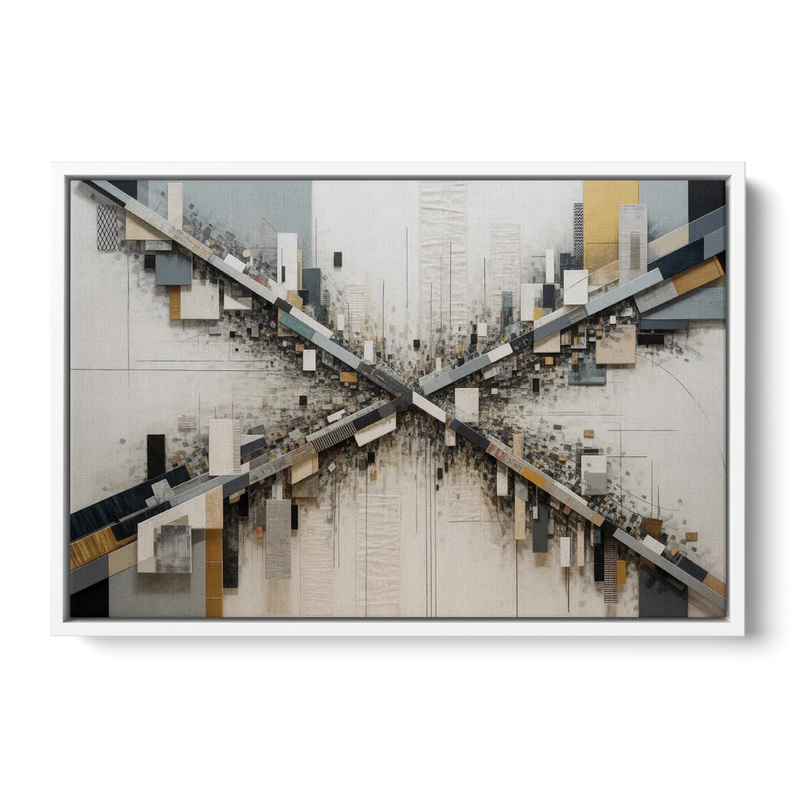 Geometric Urban Elegance White Abstract Front - White Canvas Wall Art