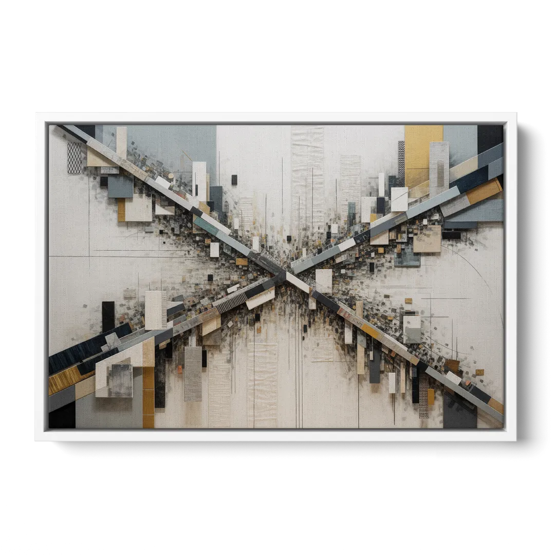Geometric Urban Elegance White Abstract - White Frame Canvas