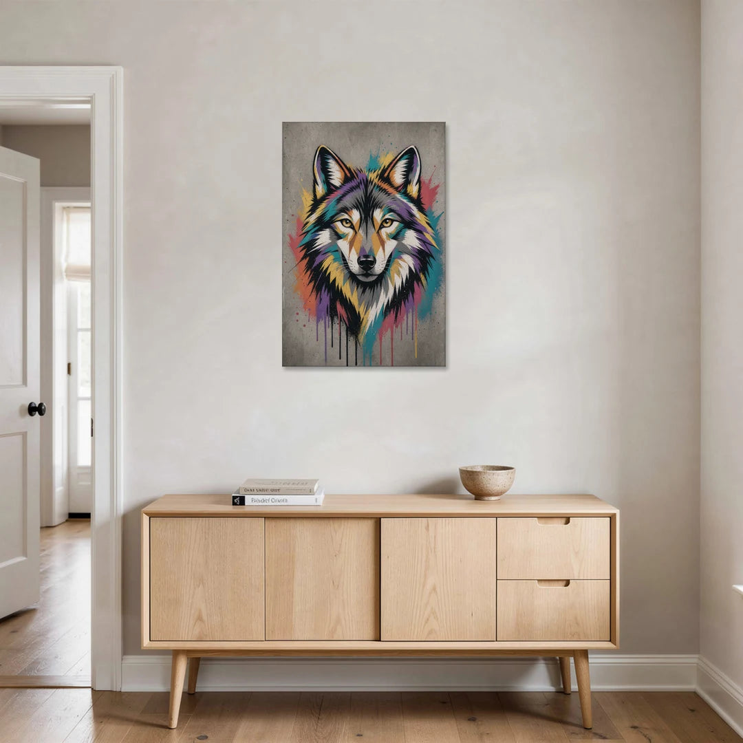Geometric Wolf in Stencil Facets - Canvas Wall Art - Coffee Table - 24x36