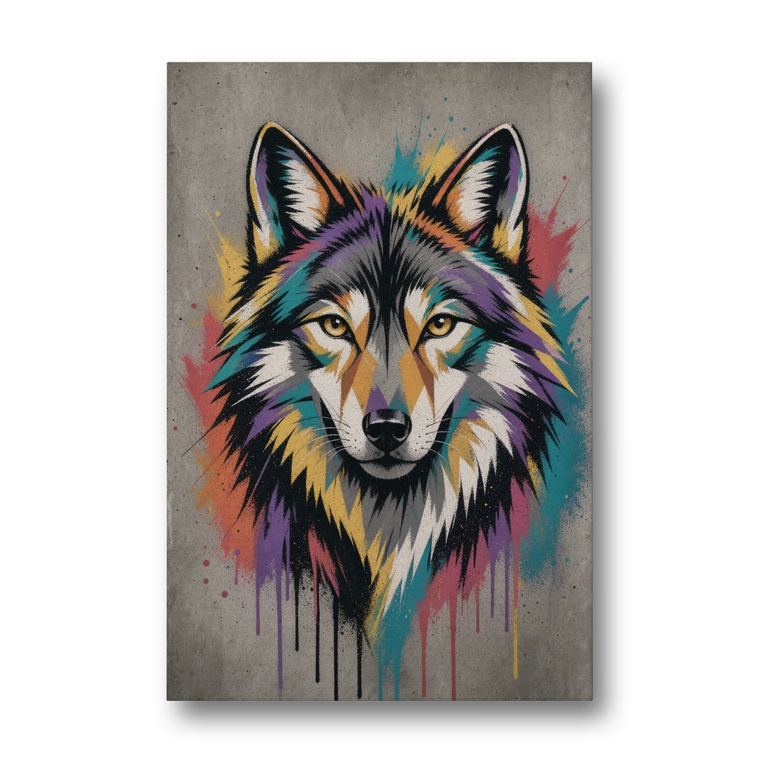 Geometric Wolf in Stencil Facets - Canvas Wall Art - Front
