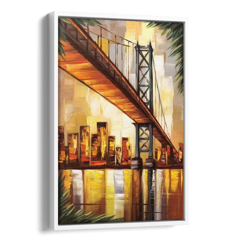 George Washington Bridge Scenic Side - White Canvas Wall Art