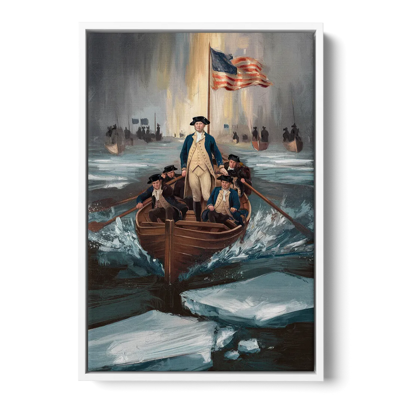 George Washington Crossing Delaware Front - White Canvas Wall Art