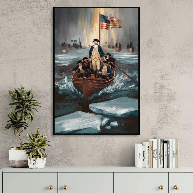 George Washington Crossing Delaware Sitting Room - Black Canvas Wall Art