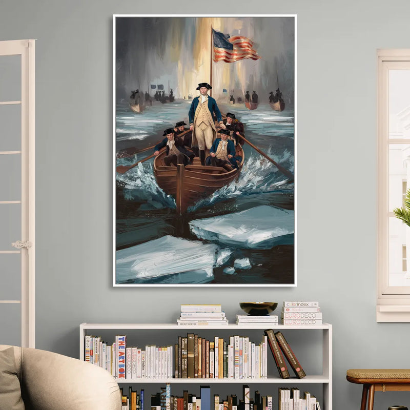 George Washington Crossing Delaware Sitting Room - White Canvas Wall Art