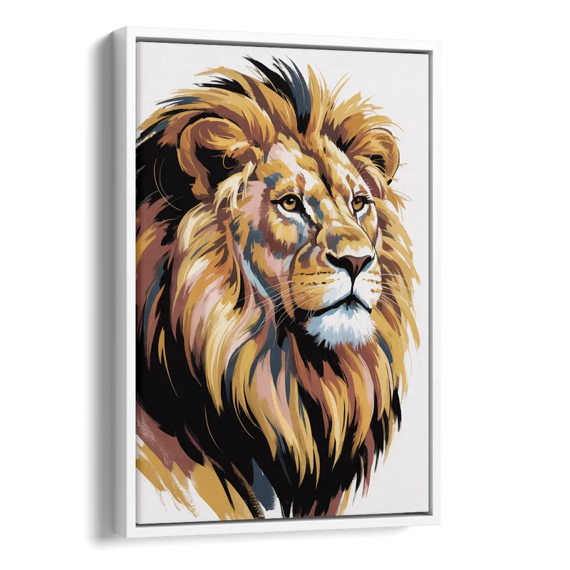 Gleaming Gold Lion Side - White Canvas Wall Art