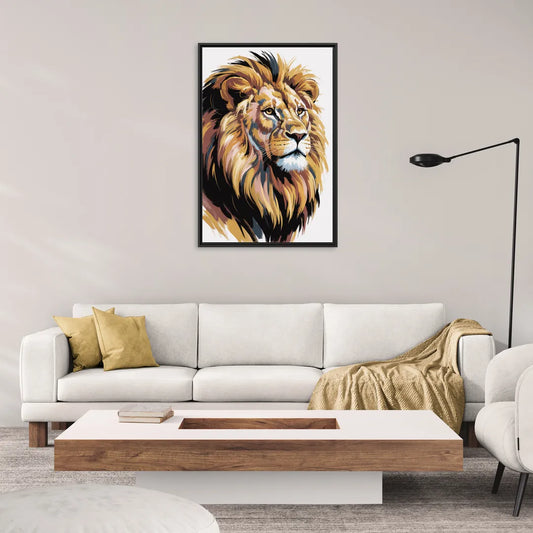 Gleaming Gold Lion - Living Room Black Frame Canvas