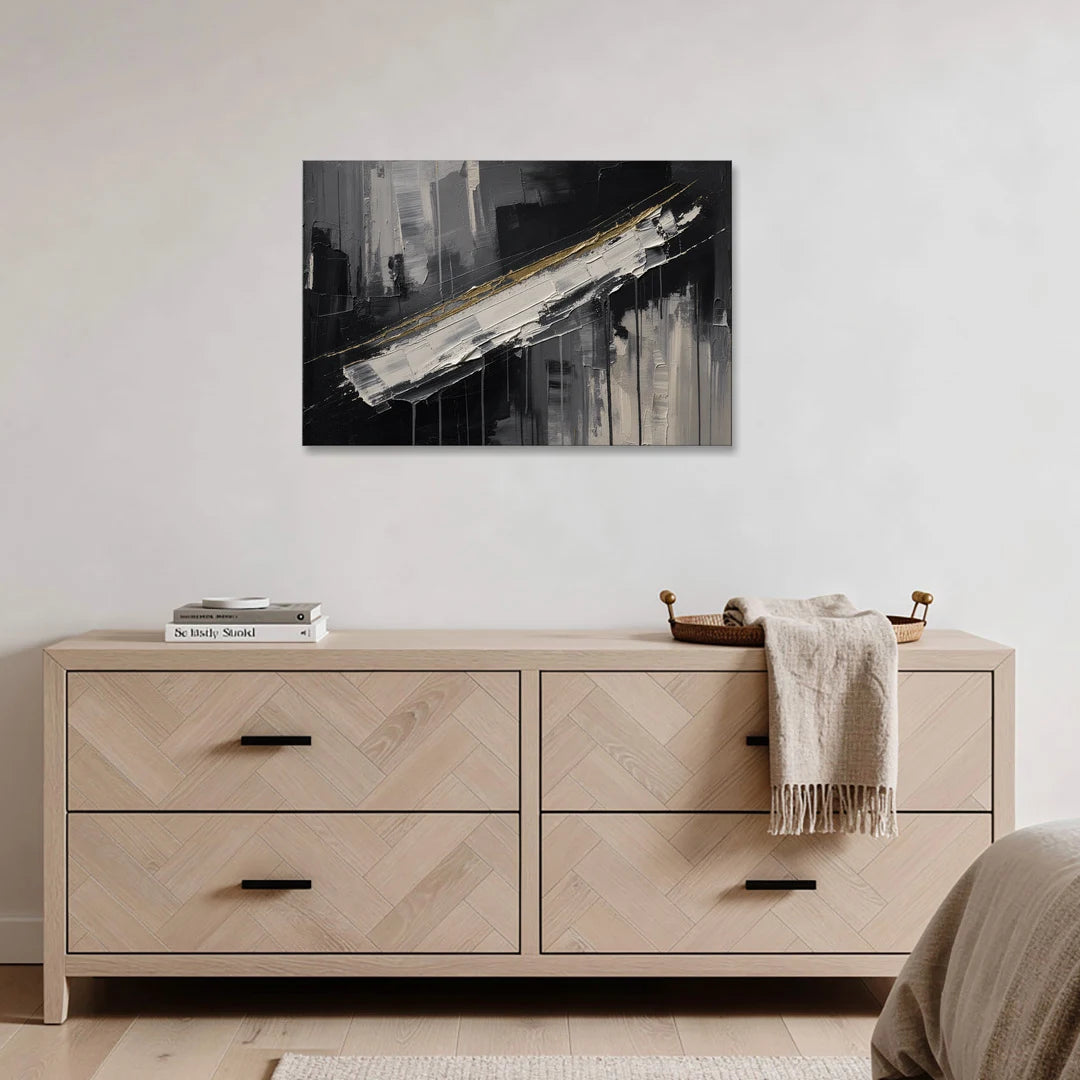 Gold-Edged White Sweep - Canvas Wall Art - Coffee Table - 36x24