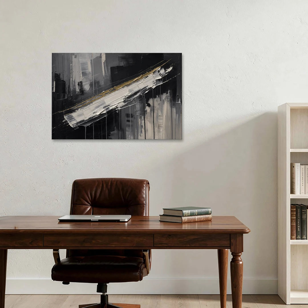 Gold-Edged White Sweep - Canvas Wall Art - Office - 36x24