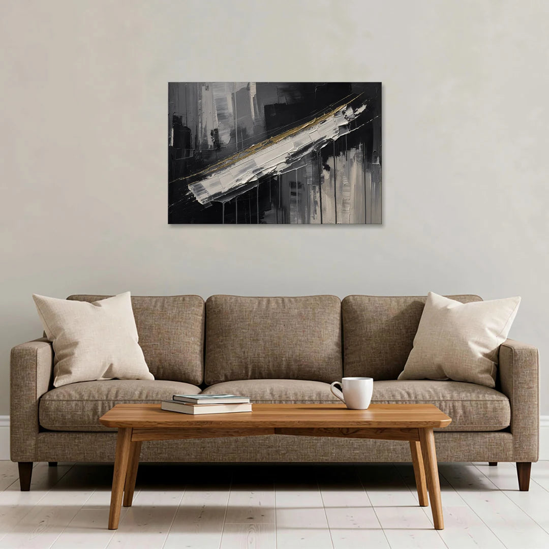 Gold-Edged White Sweep - Canvas Wall Art - Sofa - 36x24