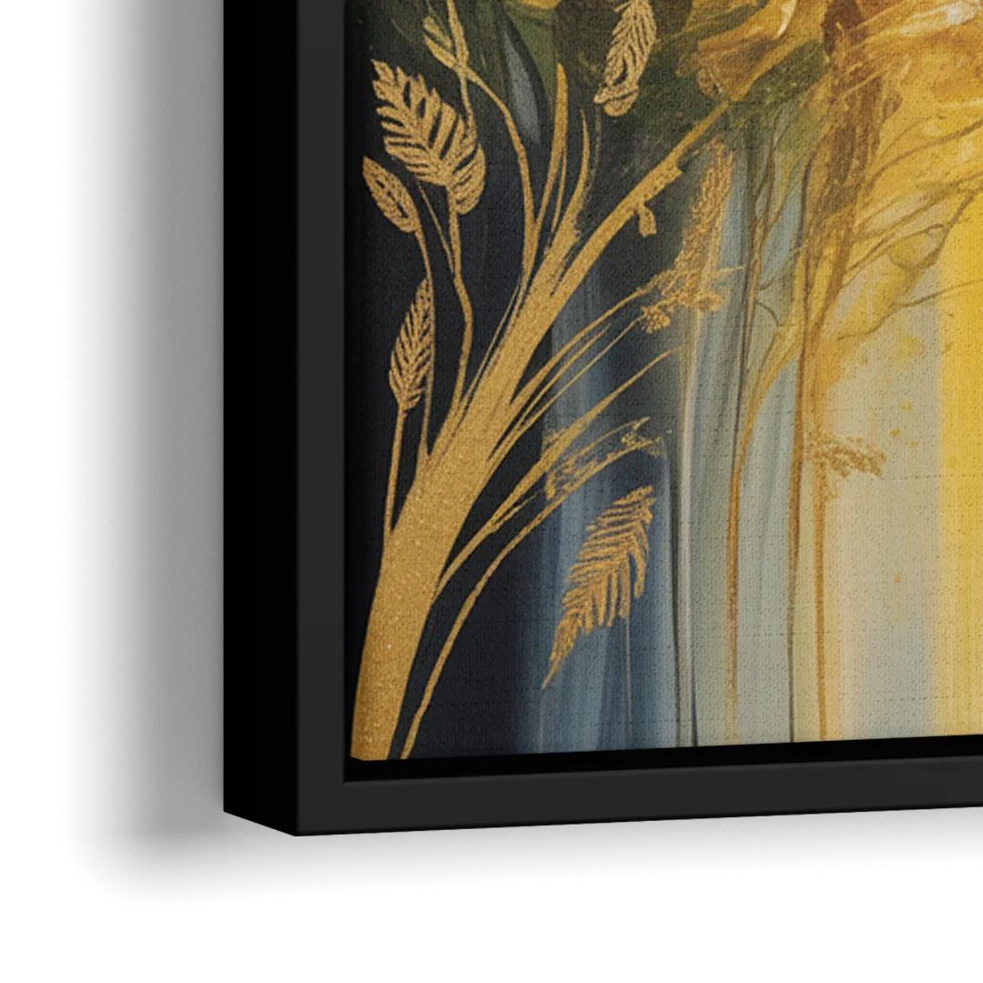 Golden Forest Canopy Yellow Abstract - Close-Up Black Frame Canvas