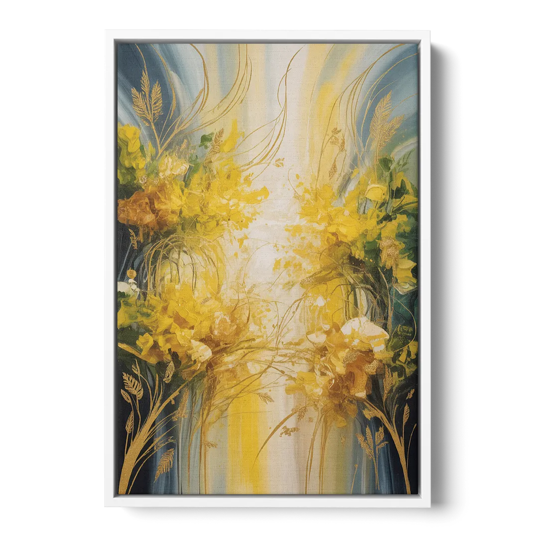 Golden Forest Canopy Yellow Abstract - White Frame Canvas