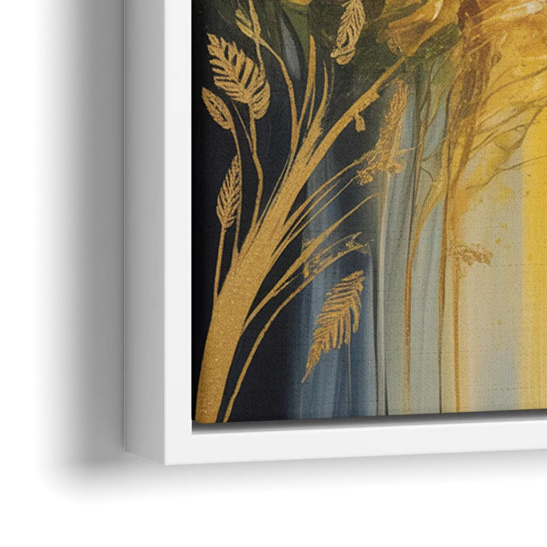 Golden Forest Canopy Yellow Abstract - Close-Up White Frame Canvas