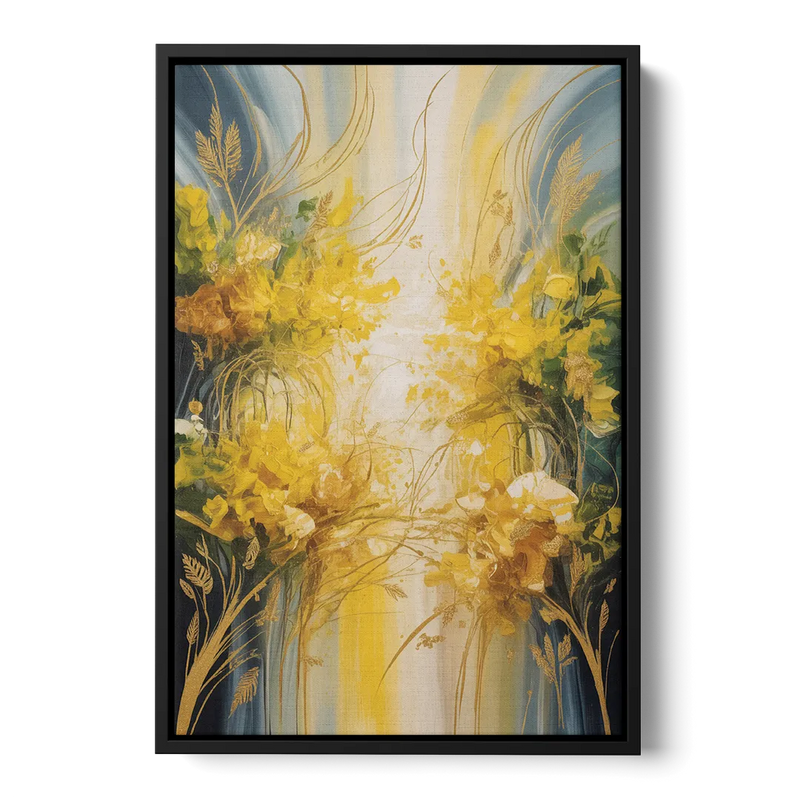 Golden Forest Canopy Yellow Abstract Front - Black Canvas Wall Art