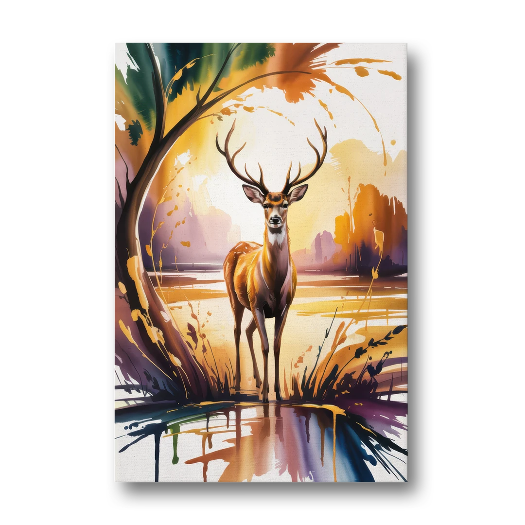 Golden Hour Deer Scene - Canvas Wall Art - Front