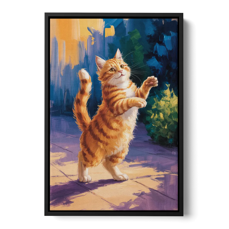 Golden Hour Orange Cat Front - Black Canvas Wall Art