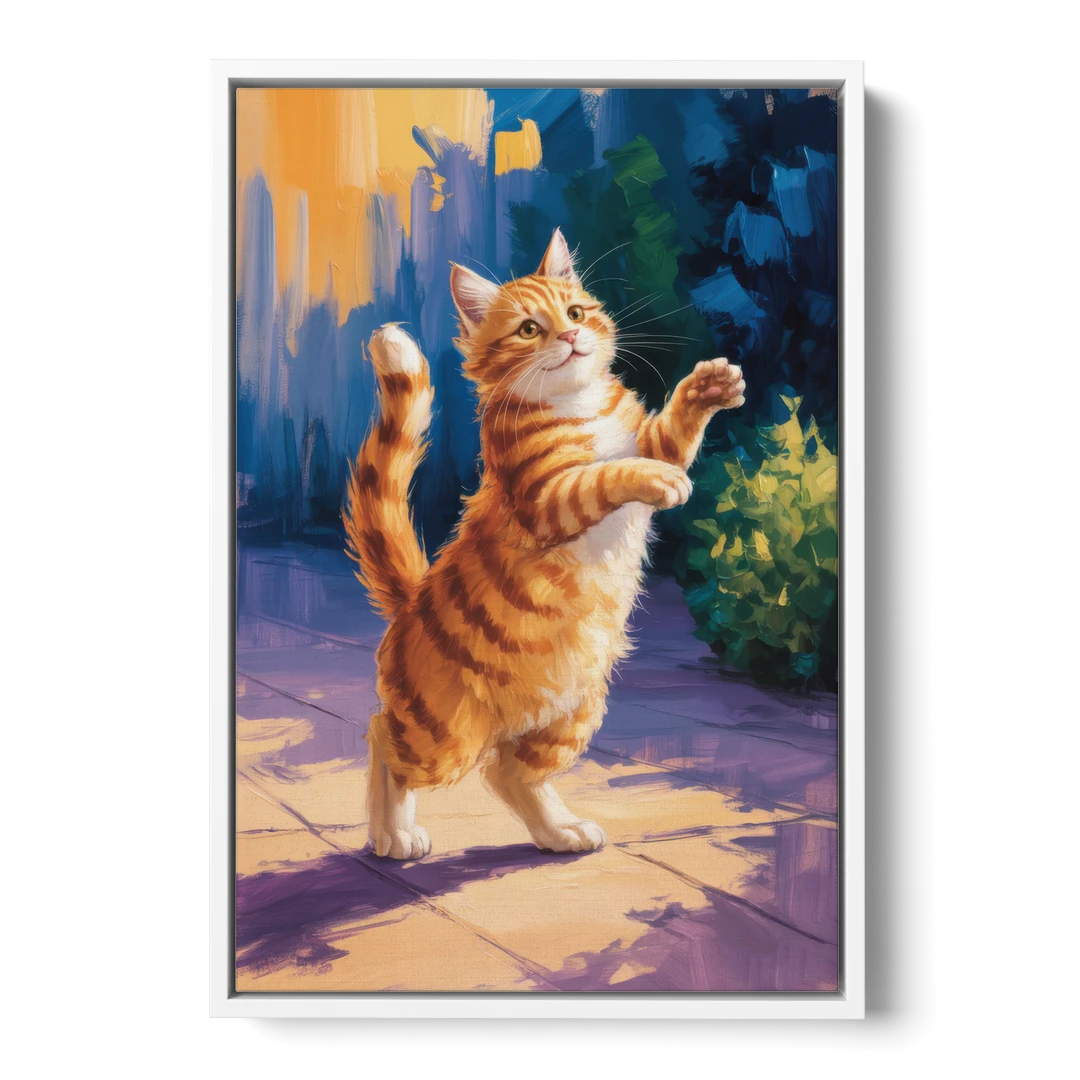 Golden Hour Orange Cat - White Framed Canvas Wall Art - Front