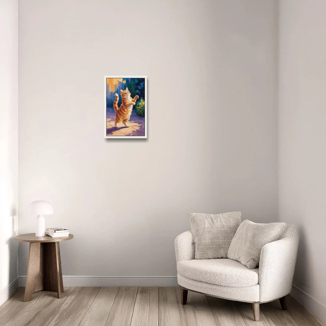 Golden Hour Orange Cat - White Framed Canvas Wall Art - Sofa - 12x18