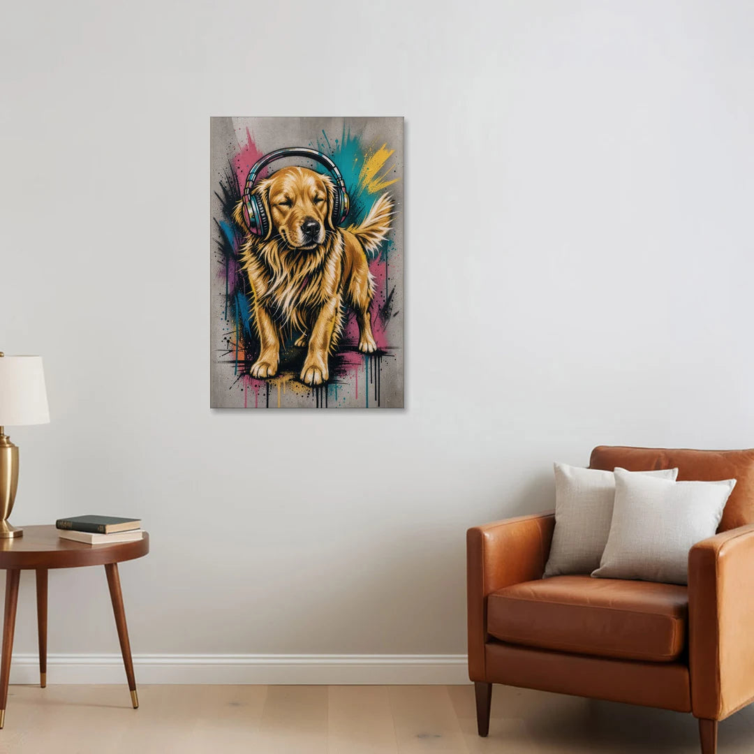 Golden Retriever with Headphones - Canvas Wall Art - Sofa - 24x36